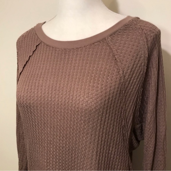 Anthropologie Jane + Delancey Thermal Waffle Knit Relaxed Fit Brown Top Small - Picture 3 of 10
